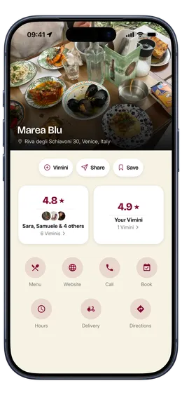 A restaurant page on Vimini