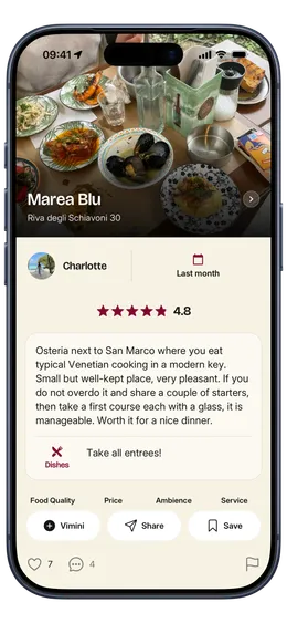 Leaving a restaurant review on Vimini